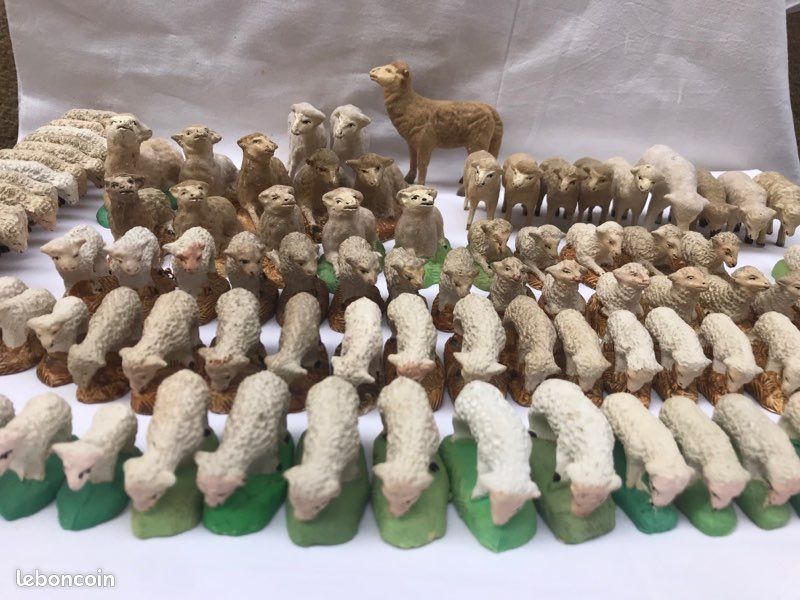 5 animaux anciens floqués de la crèche, Devineau, années 40