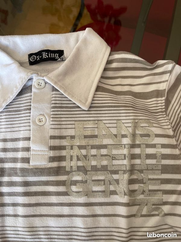 Tee-shirt polo banc rayé gris garçon 12 ans (image 3)