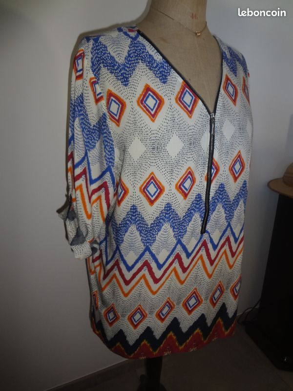 Xxxl 44 46 tunique haut fluide fermeture eclair v top chemise manches courtes ou longues haut / tun (image 1)