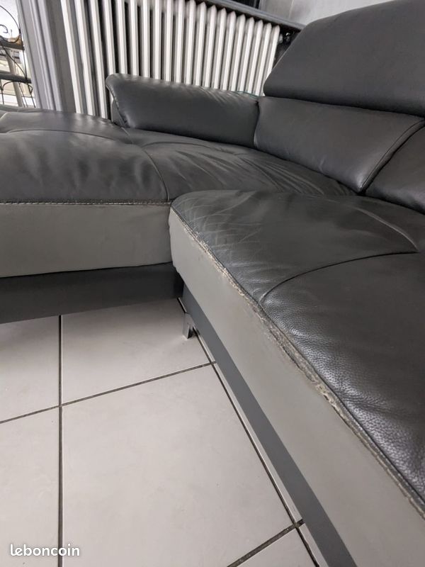 URGENT * Canapé angle cuir gris foncé (image 5)