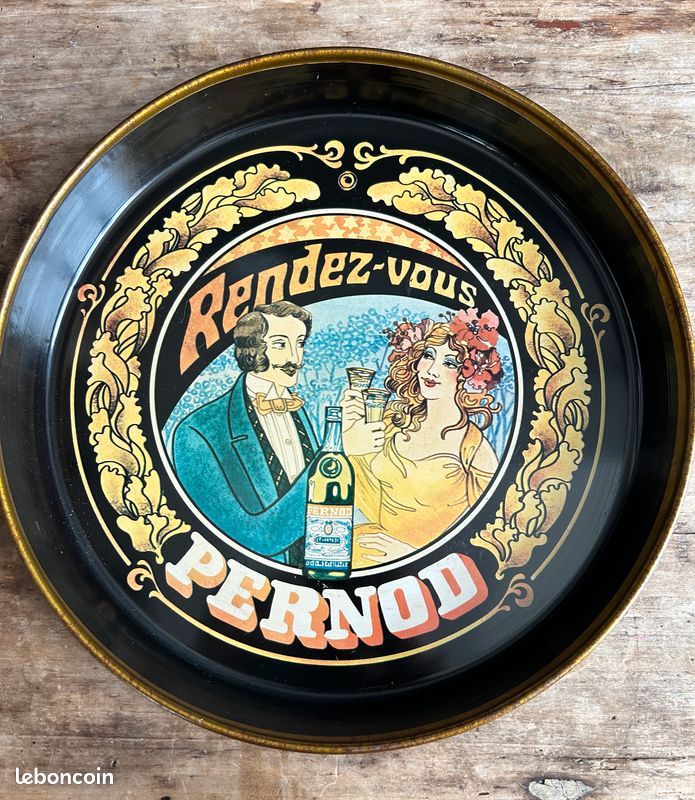 Plateau publicitaire Pernod Rendez-vous vintage tôle lithographiée style Belle Époque (image 1)