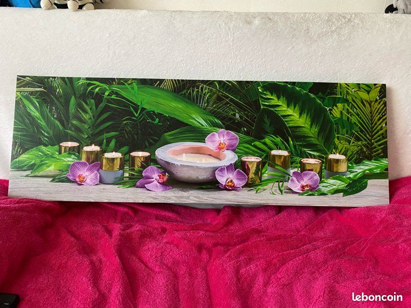 Tableau lumineux zen – Orchidées & bougies – 90 x 30 cm (image 1)