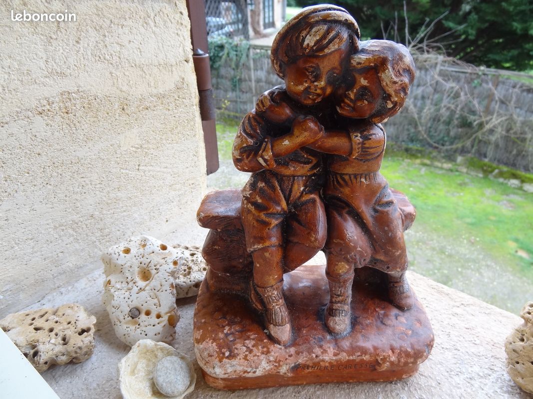 Ancienne statue en plâtre Les 2 Amoureux (1900) 26 cm Haut (image 1)
