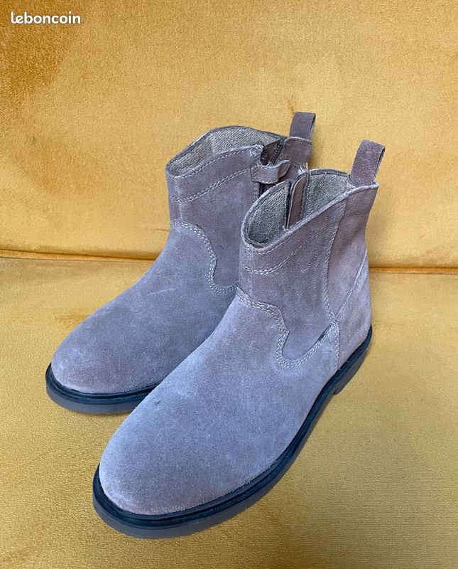 Boots Chaussure Okaidi Fille Bottines Boots Daim Marron Clair