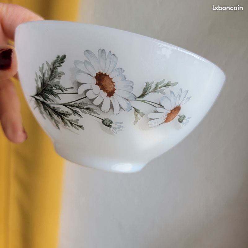 Bol/Ramequin/Sucrier Arcopal Blanc Motif Fleur - Très Bon État