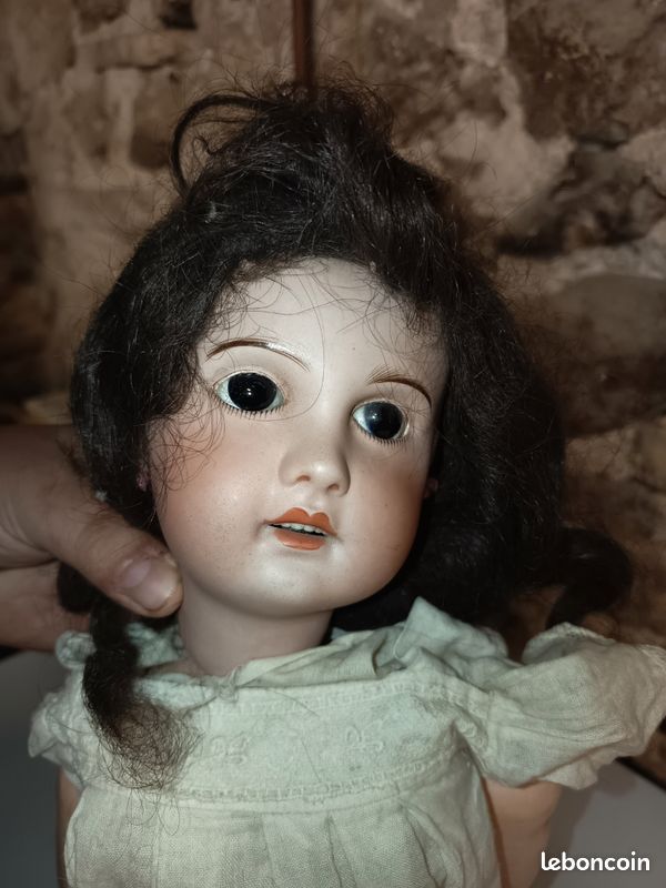Poupée DEP tête porcelaine, bouche ouverte avec dents da