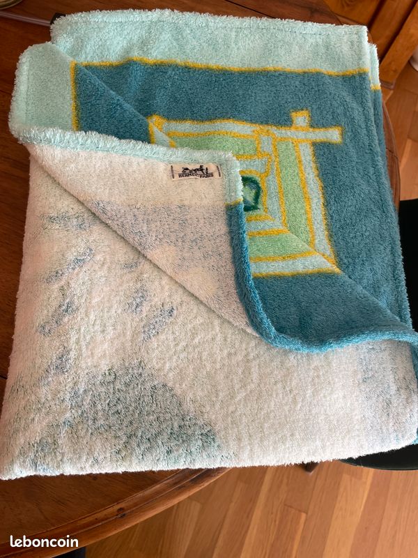 Tapis De Bain / Serviette De Plage HERMÈS Paris - Coton Orange Et Bleu - Neuf