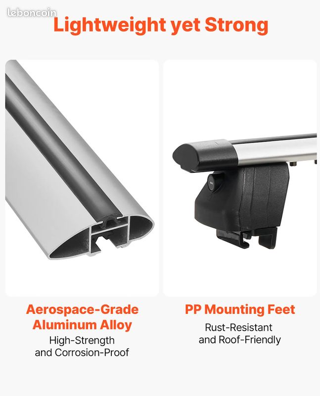 2 Barres Transversales de Toit - Charge 100 kg - 128 cm - Ăcartement 22-106 cm, en Aluminium - Neuves â Livraison gratuite en 5 jours en France â â â (image 3)