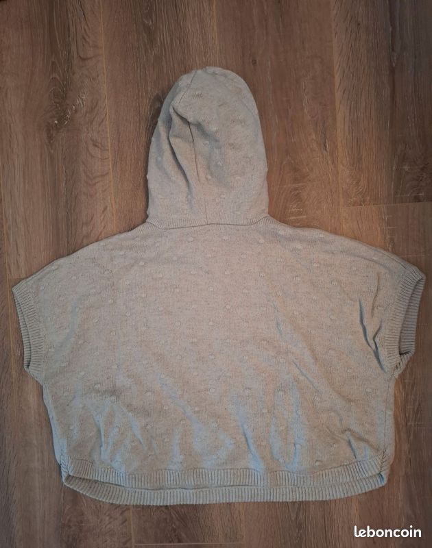 Pull poncho à capuche crème fille taille 8/10 ans (image 2)