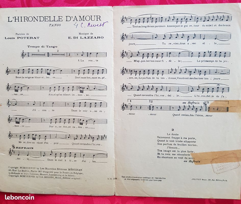 Partition chanson de Rina ketty "L'Hirondelle d'amour" (image 2)