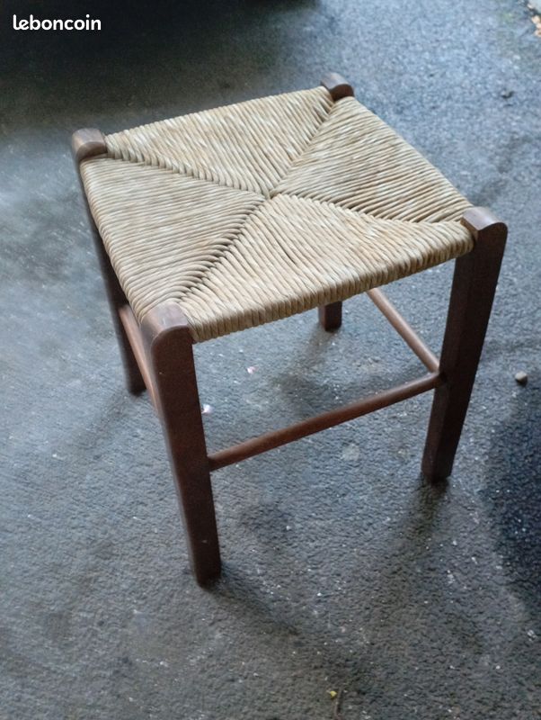 Tabouret vintage chêne hêtre rotin (image 2)