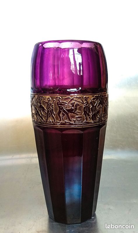 Carafe à Parfum Moser Karlsbad Vintage Vers 1900 - Motif Fleurs De Pavot - Verre Violet - Occasion
