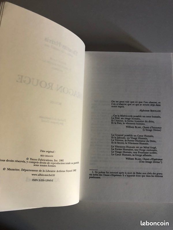 Livre de Thomas Harris « Dragon Rouge » des Éditions Albin Michel (image 6)