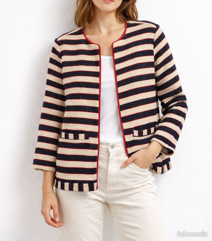 Veste Tricot Rayée Effilochée Maje Paris - Taille 40 (i44), Laine Mélangée - Occasion Excellent état