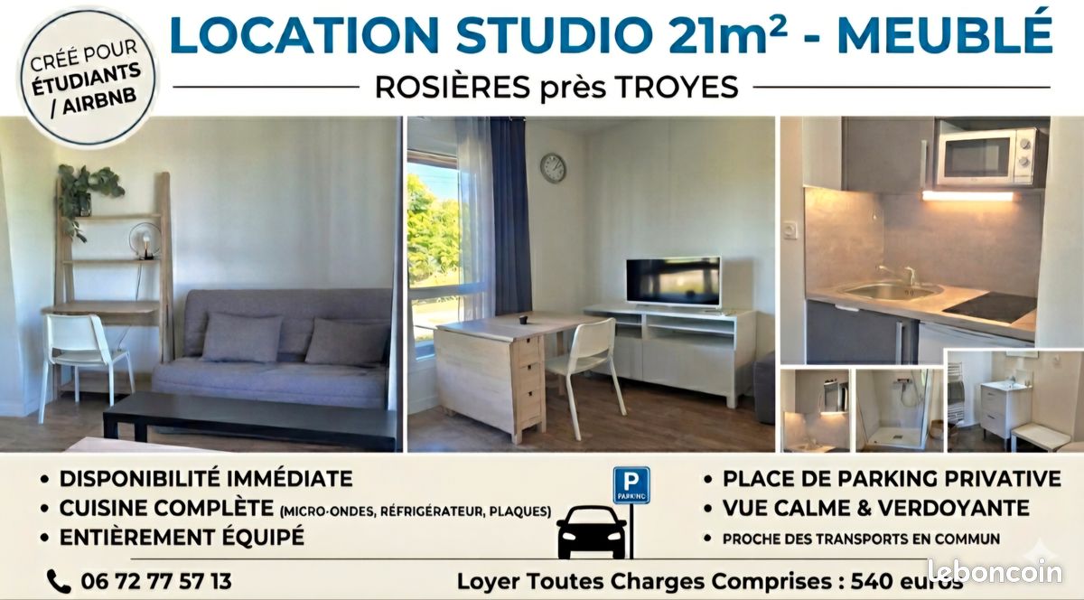 Appartement 1 pièce 21 m² · à Rosières-près-Troyes · 21 m² · 540 €