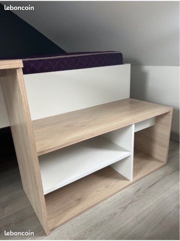 Lit 1 place + matelas avec bureau intégrée et rangement (image 3)