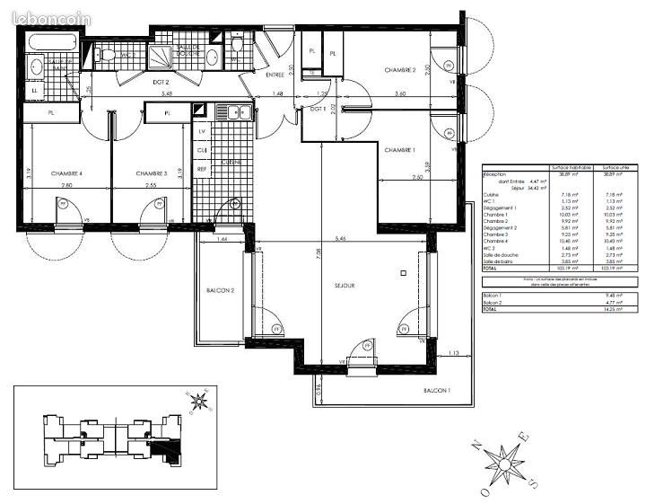 Appartement 5 pièces 103 m² · à Massy · 103 m² · 1 780 €/mois