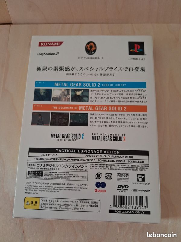 Metal Gear Solid 2 : Sons Of Liberty - PS2 Version Japonaise NTSC-J - Complet Avec Boîtier