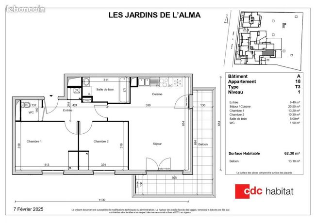 Appartement 3 pièces 62 m²