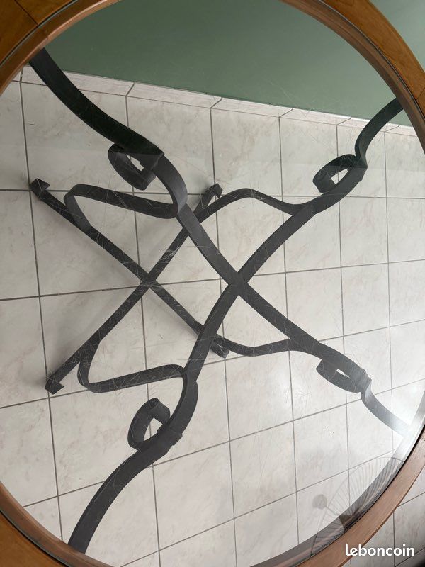 Table ronde en fer forgé, verre et bois – Élégante et robuste (image 5)