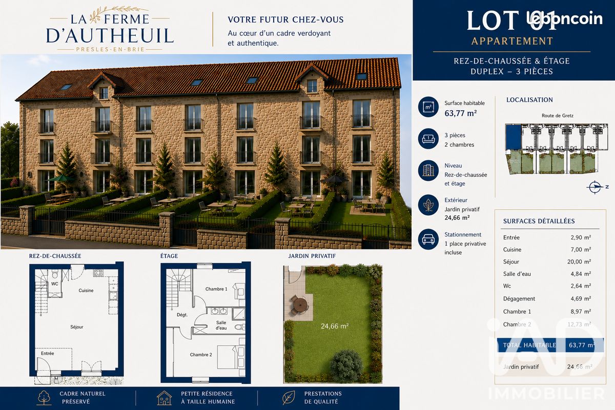 Appartement 3 pièces 64 m² · à Presles-en-Brie · 64 m² · 213 250 €
