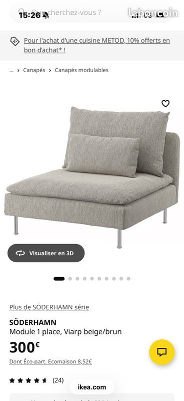 Canapé IKEA SÖDERHAMN beige/brun avec méridienne – Très bon état (image 2)