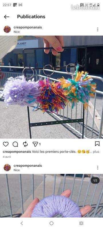 Porte-clé pompon 5 fait main (image 1)