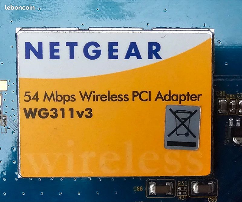 Carte Réseau PCI Netgear WG311v3 – 54 Mbps – Sans Fil 802.11g – Occasion Avec CD
