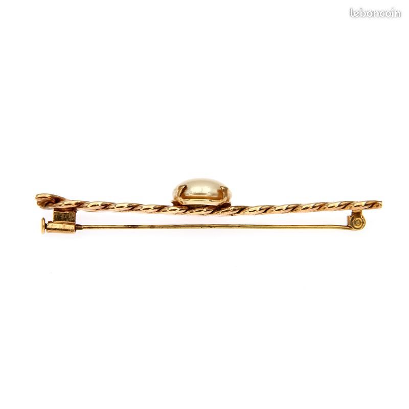 Broche Vintage Années 60 Dorée Avec Cabochon Nacré - Style Barrette, Bijou Occasion