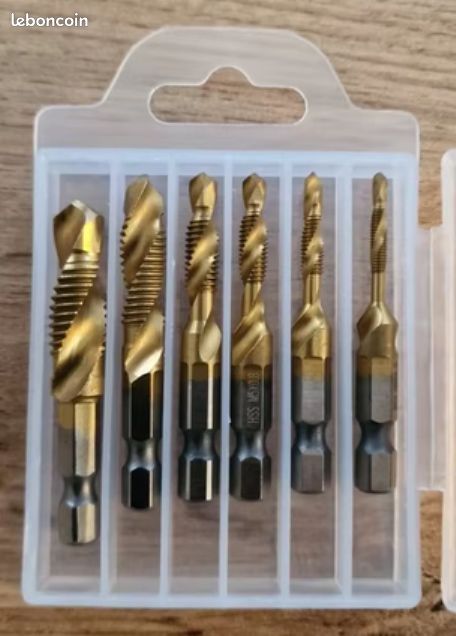 Treki Lot de 6 tarauds combinés M3 M4 M5 M6 M8 M10 - Tarauds manuels - Tarauds hélicoïdaux avec 6,35 mm - Pour visseuse sans fil - Taraud manuel HSS