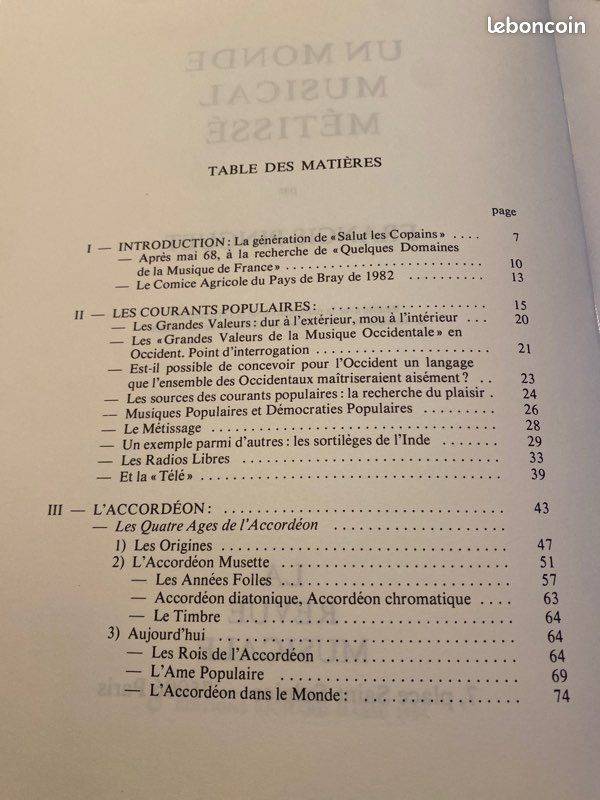 Livre 287 pages Un monde musical métissé Francis Pinguet La revue musicale Paris livre neuf 1984 triple numéro 365 366 367 (image 4)