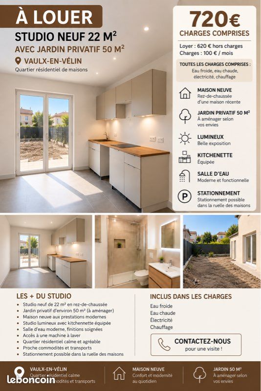 Appartement 1 pièce 22 m² · à Vaulx-en-Velin · 22 m² · 720 €/mois