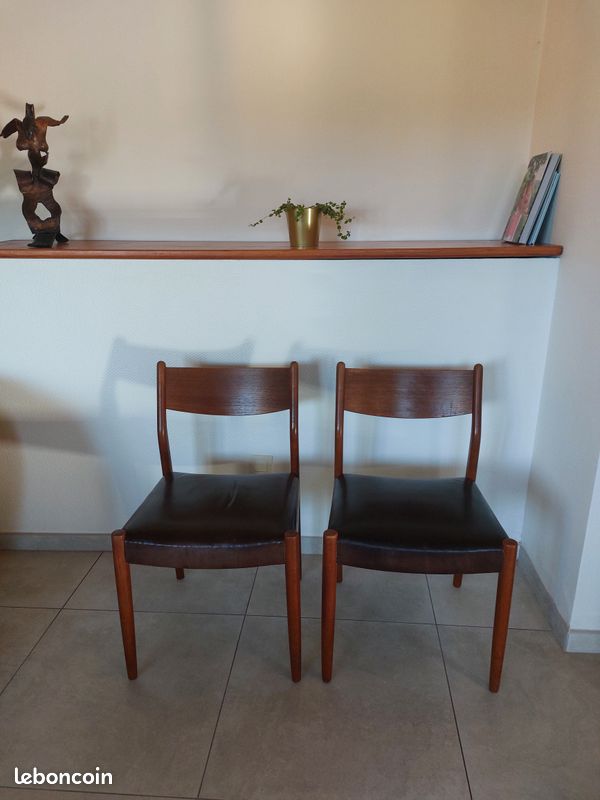 2 chaises Fristho Franeker, scandinaves, teck et cuir (image 2)