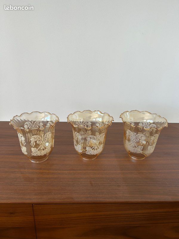 Lot de 3 globes tulipe verre ambré (image 1)