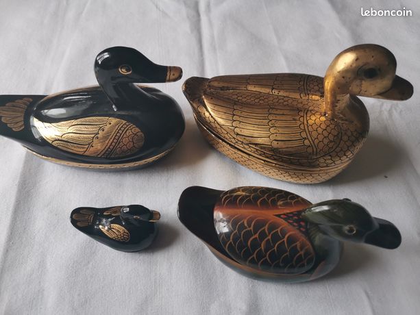 Sculpture Déco : Paire De Canards Colvert En Bois Sculpté à La Main