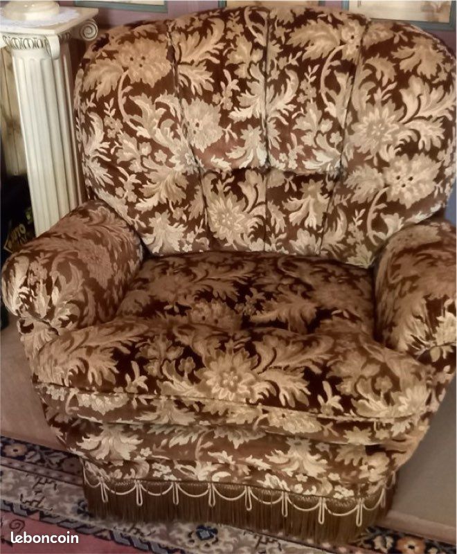 Canapé vintage années 70/80 velours + 2 fauteuils – convertible – très bon état (image 6)