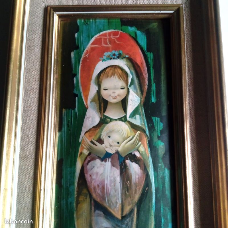 Tableau chromolithographie email Helca : Vierge à l'enfant (image 2)