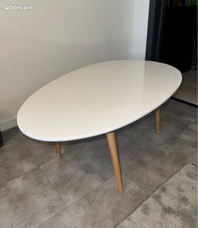 Table basse ovale scandinave-90x60x40cm - Blanc