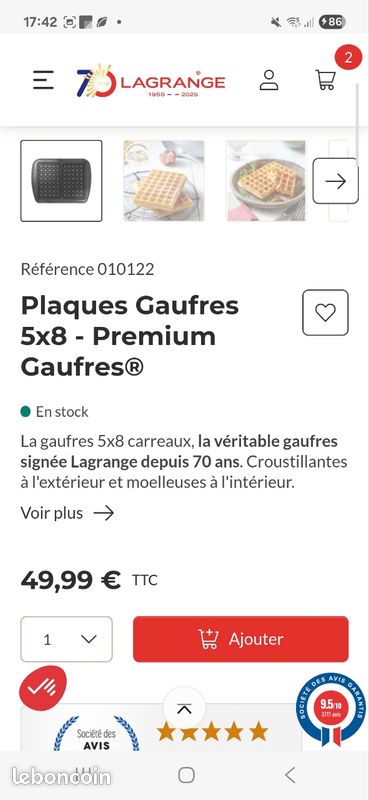 Plaques Gaufrier Lagrange " Premium Gaufres " (image 6)