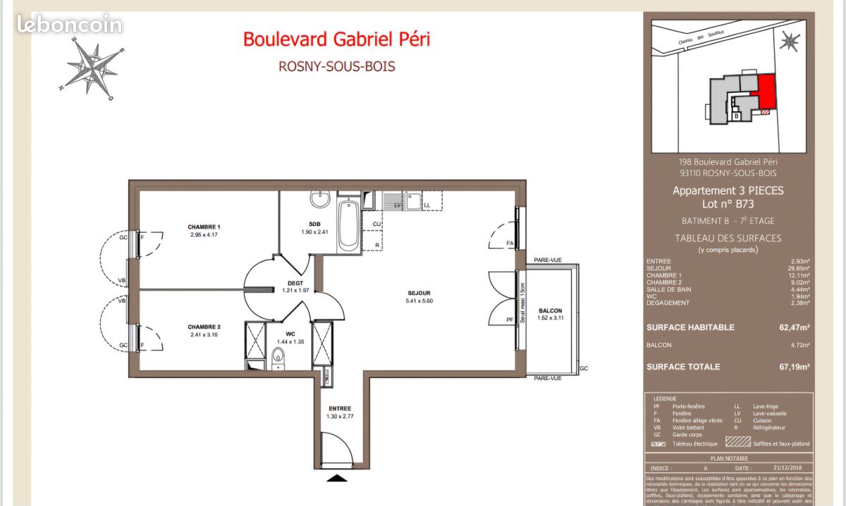Appartement 3 pièces 63 m² · à Rosny-sous-Bois · 62,5 m² · 329 000 €