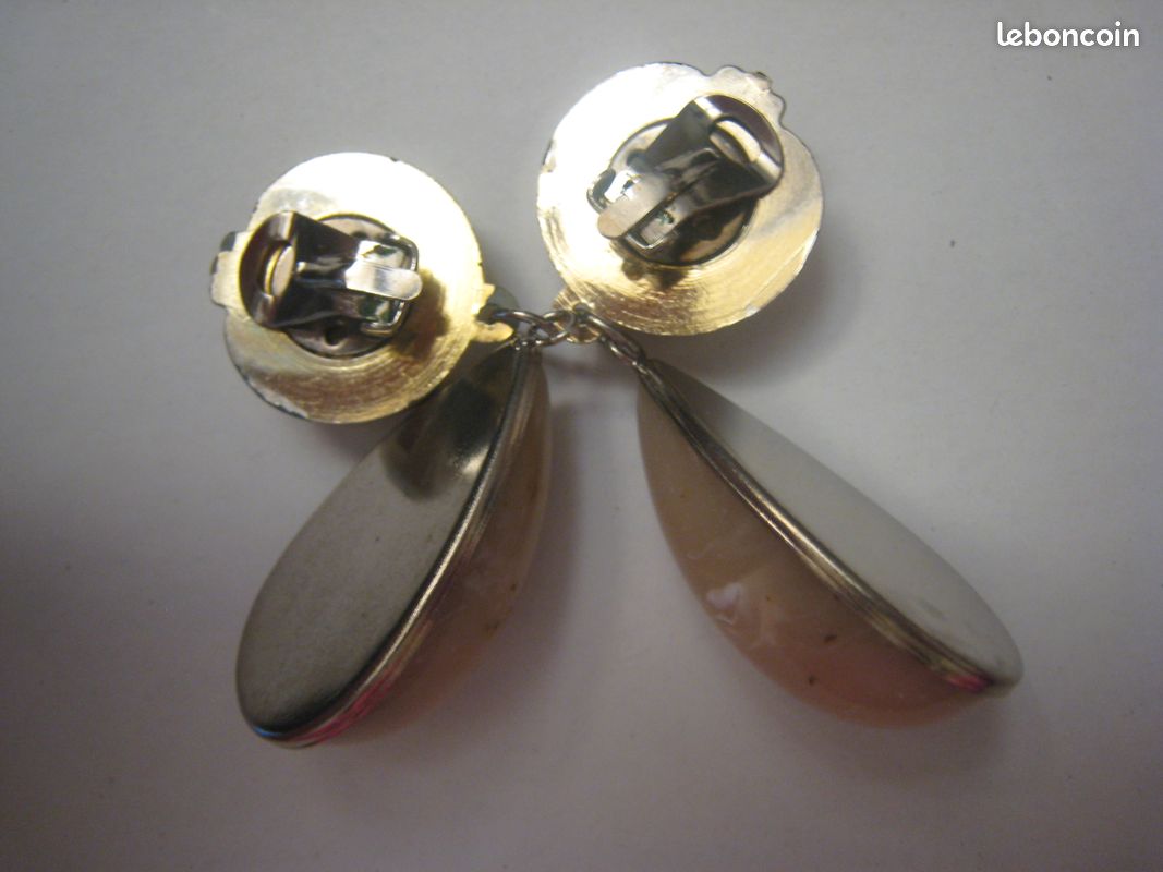 Boucles D'oreilles Vintage Fait Main – Métal Et Pierre Naturelle, Style Unique