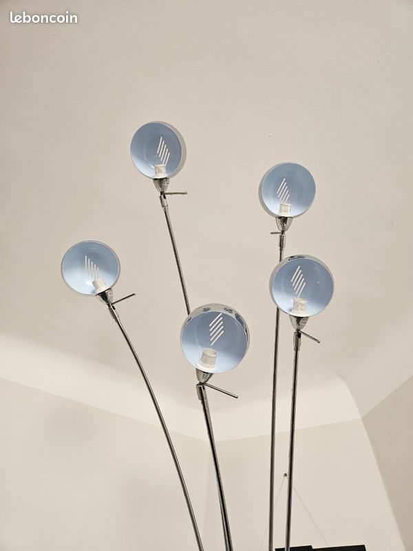 Lianheng Lampadaire Sable Nickel 5 Têtes Lumière - Lampe Sur Pied Salon Métal Col De Cygne Industrielle Chambre Étude