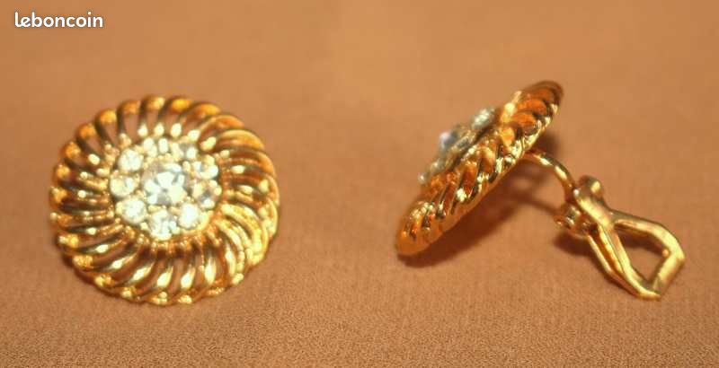 Boucles D'oreilles Vintage Clips – Rondes Dorées Et Oranges – Fantaisie