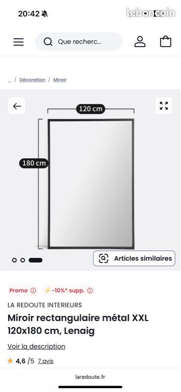 Miroir rectangulaire métal XXL 120x180 cm, Lenaig (image 3)