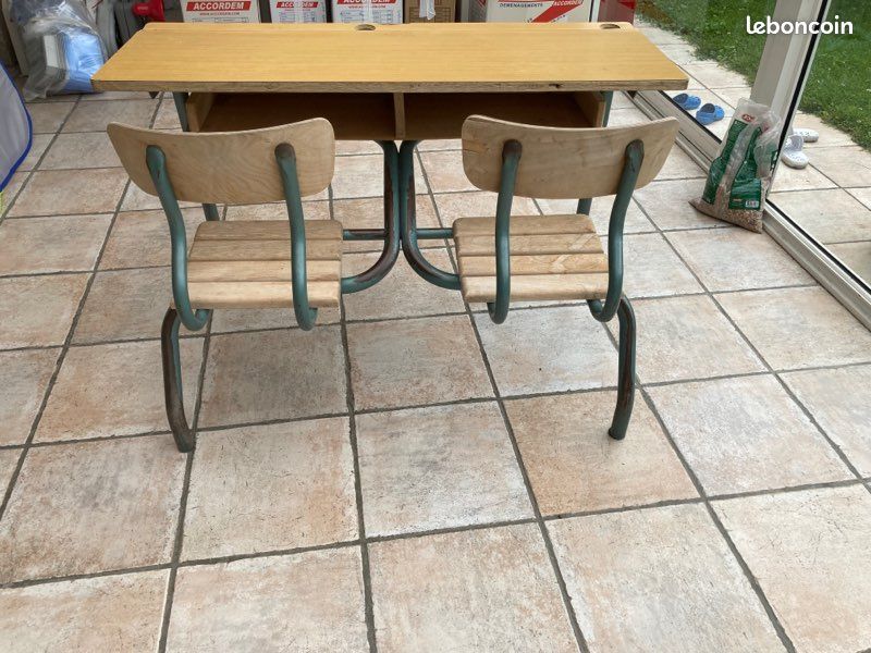 Bureau Vintage écolier 2 places (image 1)