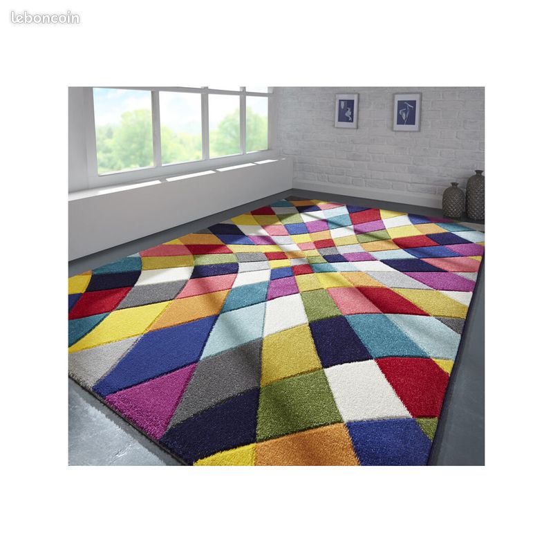 Tapis multicolore moderne rectangle à courtes mèches Rhumba Multicolore 120x170 (image 2)