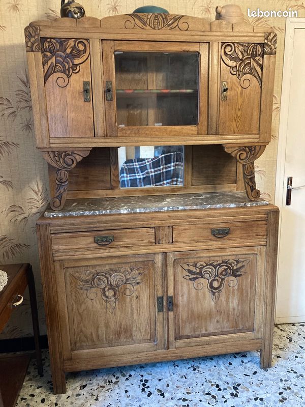 Grand Buffet Vaisselier En Châtaignier Massif, Fait Main, 110 Cm, Vintage 30 Ans