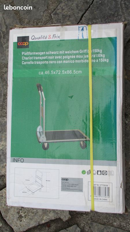 Chariot plateforme avec poignée 150 kg neuf (image 1)