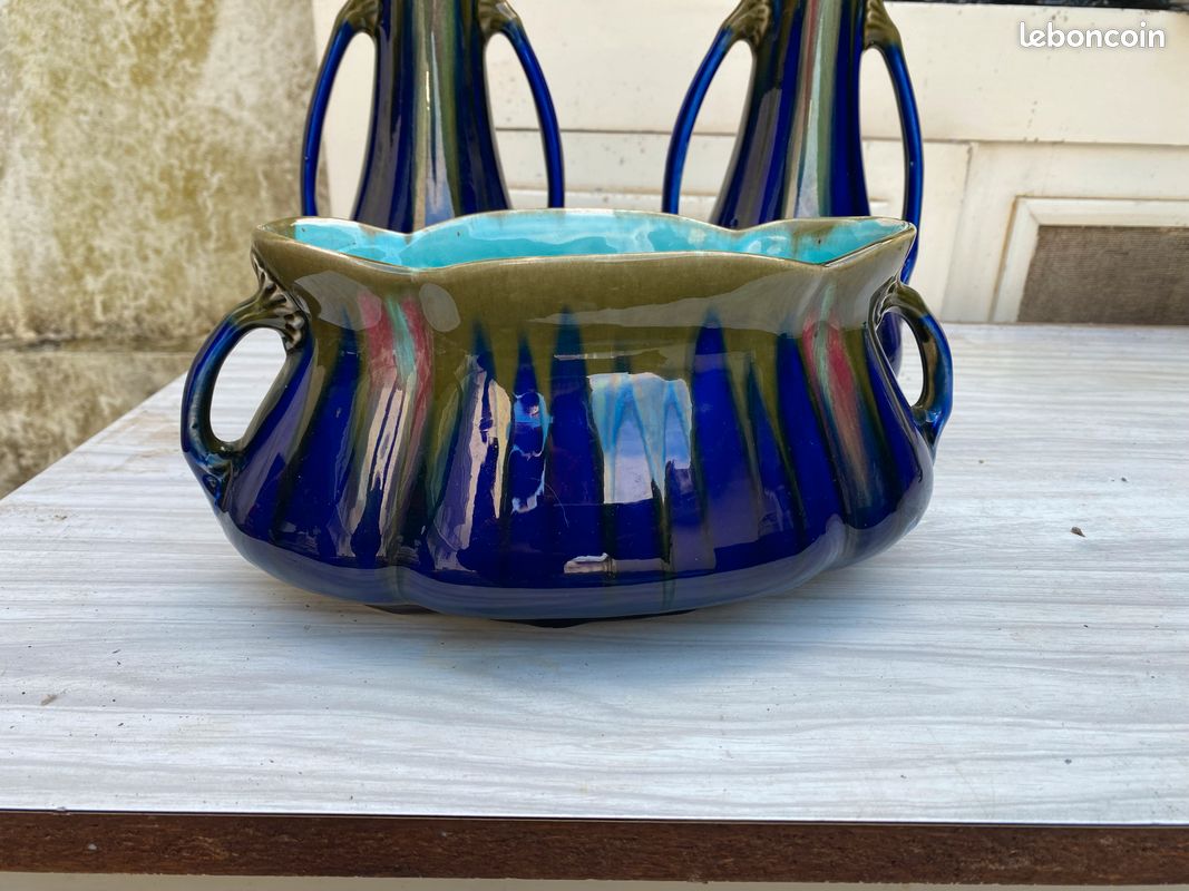 Garniture de cheminée en céramique (Cache pot vase) Faïence Orchie (image 1)