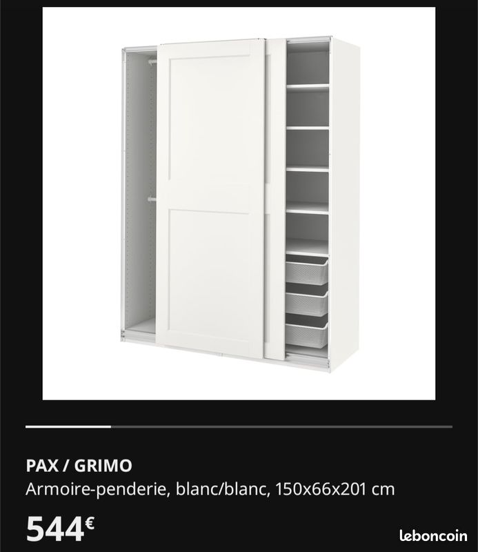 Armoire Penderie Garde Robe Ikea Occasion Armoire 201x150x58 Pax